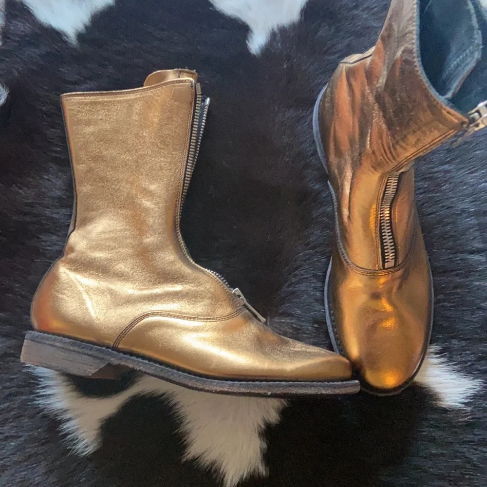 37.5 🔖 GUIDI Women 310 Front Zip Military Boots Metallic Copper Atelier $1380